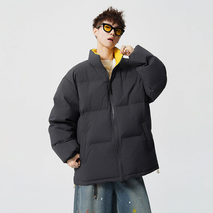 Herr Short Skärning Oversized Quiltad Jacka med Hög Krage