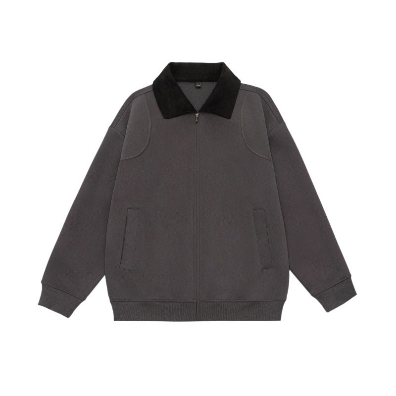 Unisex Oversized Dragkedja Jacka med Cord Krage och Integrated Fickor