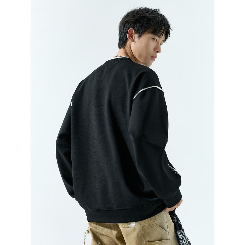 Herr Oversized College-Tröja med Contrast Stitching och Round Neck