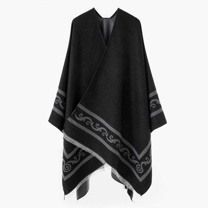Dam Oversize Jacquard capeponcho tillverkad av ullblandning med geometric mönster och fringes