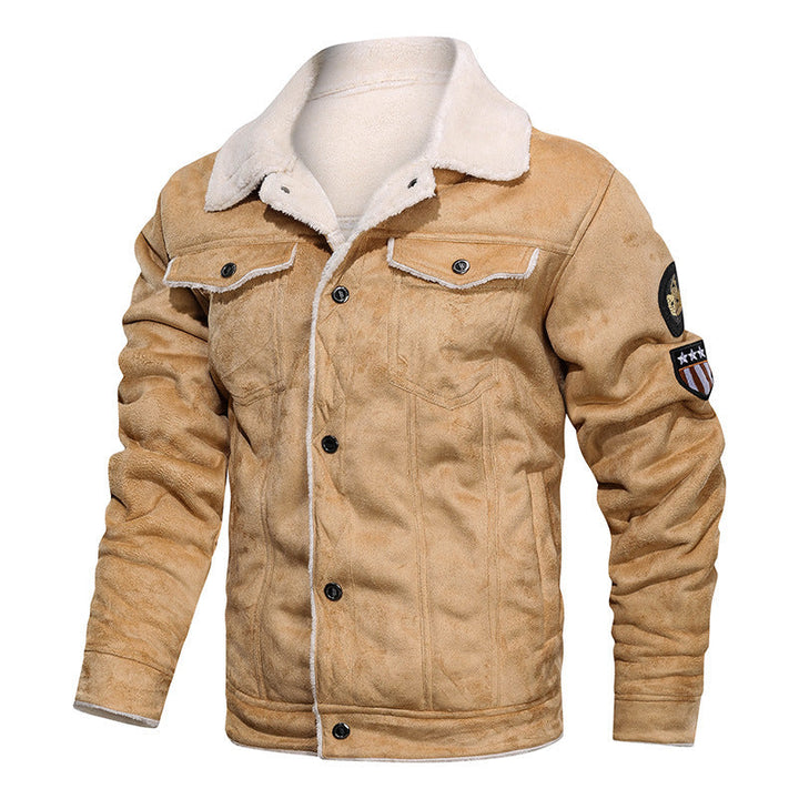 Herr Suede Jacka med Teddyfoder och Militär Patches