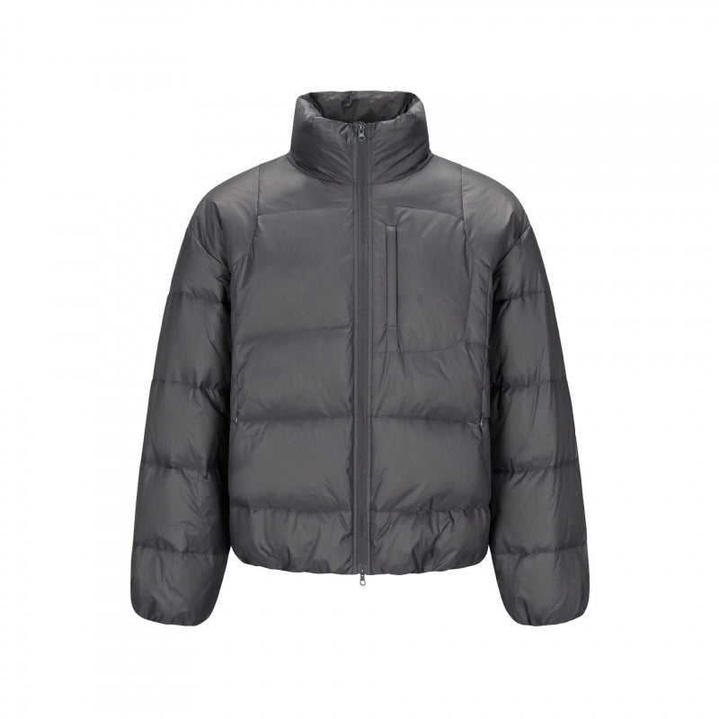 Herr short-cut compact packable pufferjacka med ståkrage och dold bröstficka