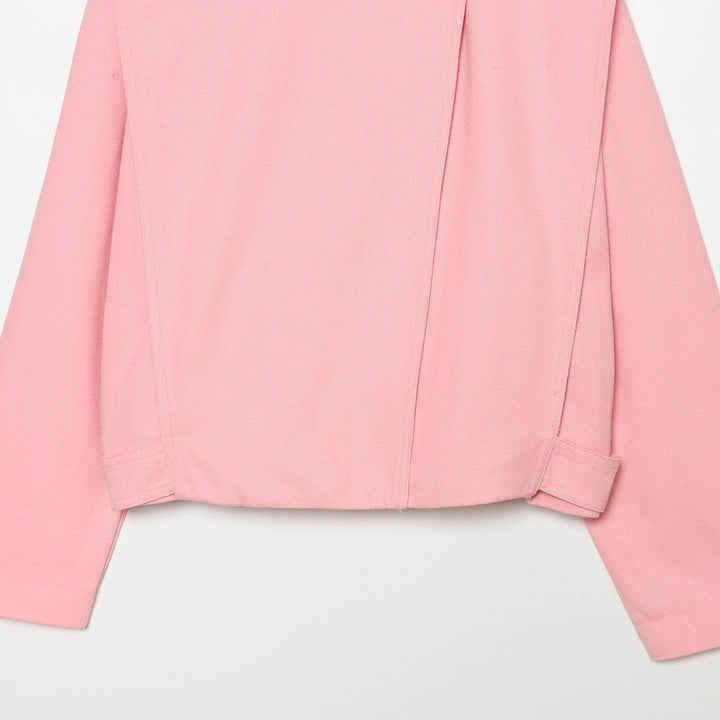 Dam kort-skärning stand krage jacka med asymmetric snap placket och cape axel