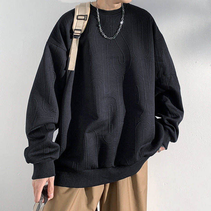 Herr Oversized Strukturerad Stickad College-Tröja med Embossed Tone-On-Tone Lettering