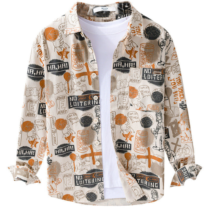 Herr Artistic Grafisk Overshirt i Avslappnad Layering med Allover Sketch Tryck och Soft-Touch Bomull Mix