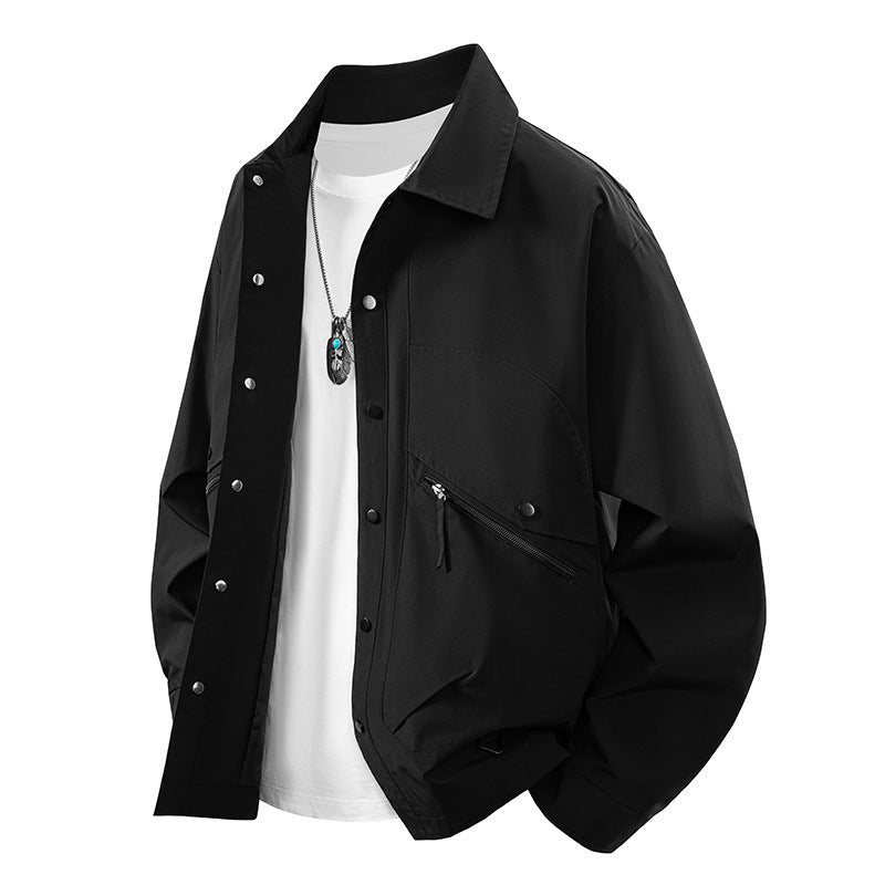 Herr overshirt coach jacka i urban funktion stil med tryckknapp knäppslå och angled dragkedja ficka