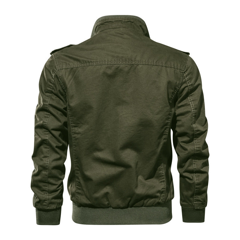 Herr Canvas Fältjacka i Militär Utility Stil med Axel Epaulettes och Ribbad Fåll