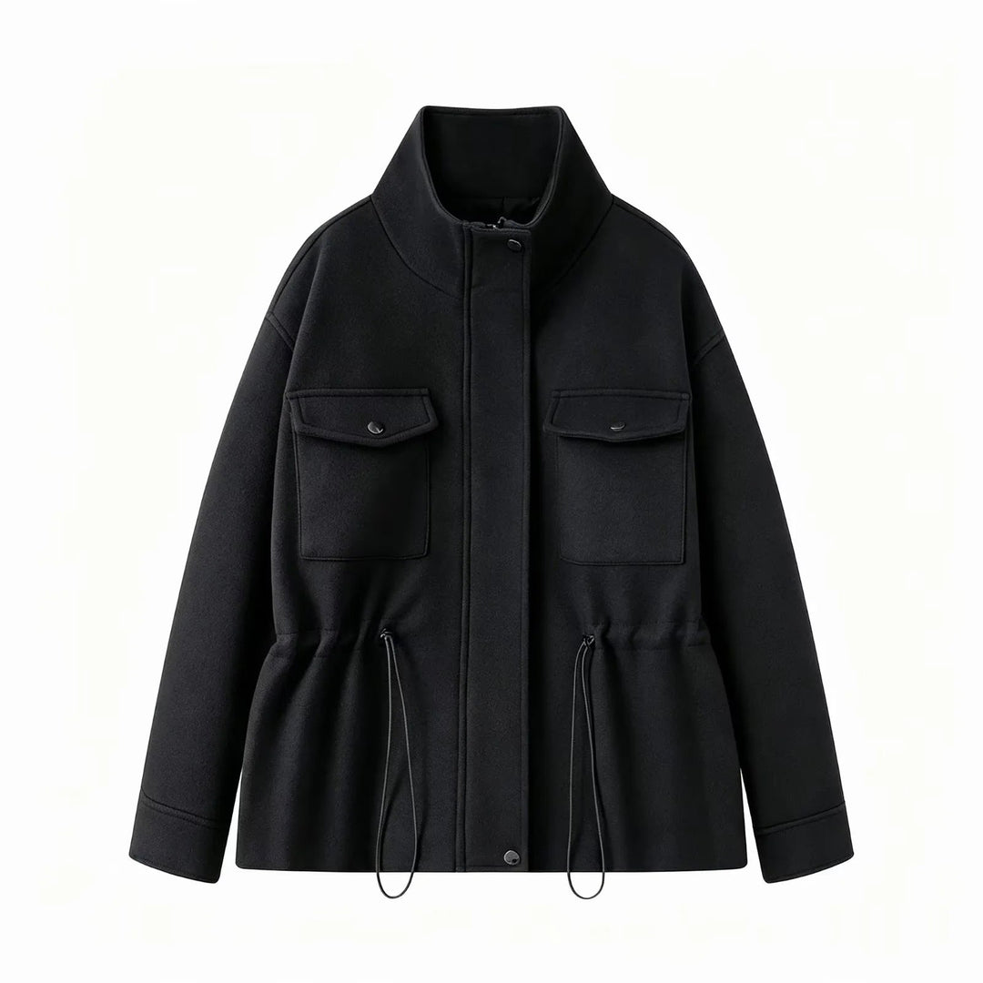 Dam figurnära parka jacka med high ståkrage, drawstring waist och applied flap fickor