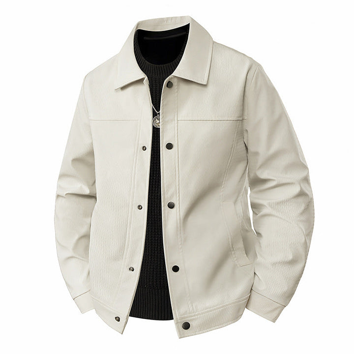Herr Ljus Övergångs Jacka i Worker Stil med Microstructured Twill Look och Tryckknappslå
