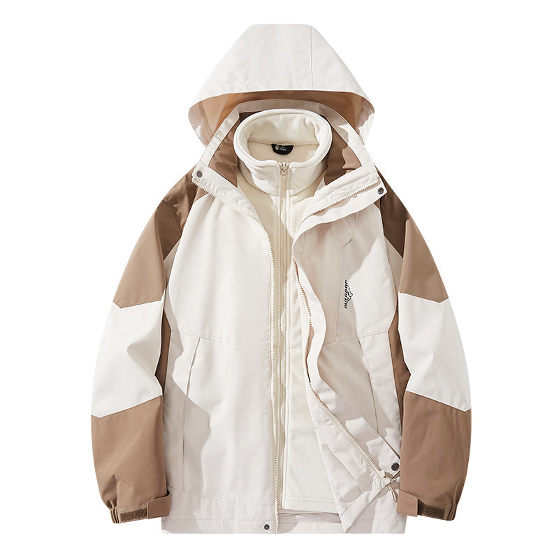 Herr vattenavvisande two-lager trekking jacka med avtagbar fleece inner jacka och huva