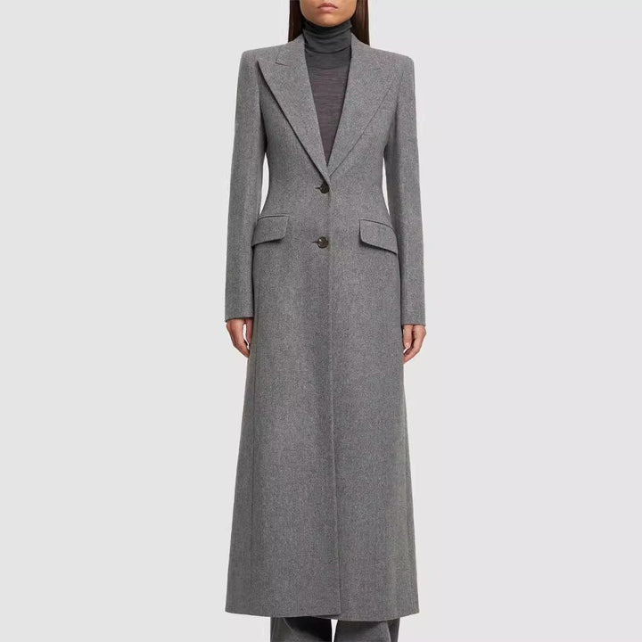 Dam Maxi lång ullblandning blazer kappa med Distinctive Shoulder design