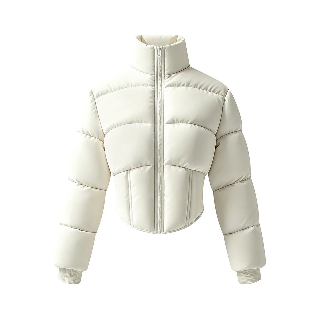 Dam Kort Skärning Quiltad Jacka med Fitted Corset Section