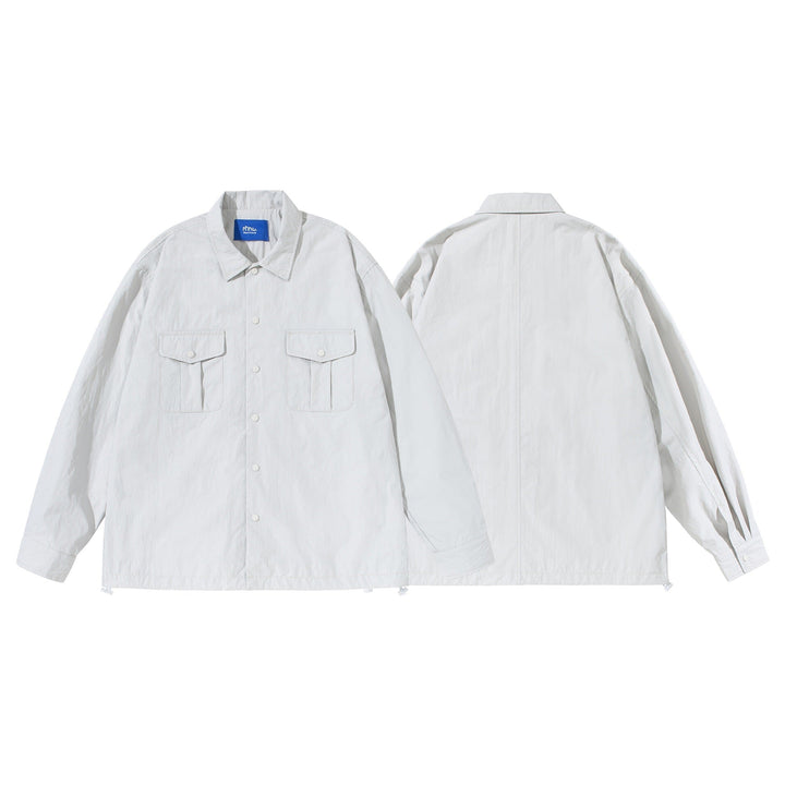 Unisex Oversized Skjorta Jacka med Tryckknappsslå och Lockfickor