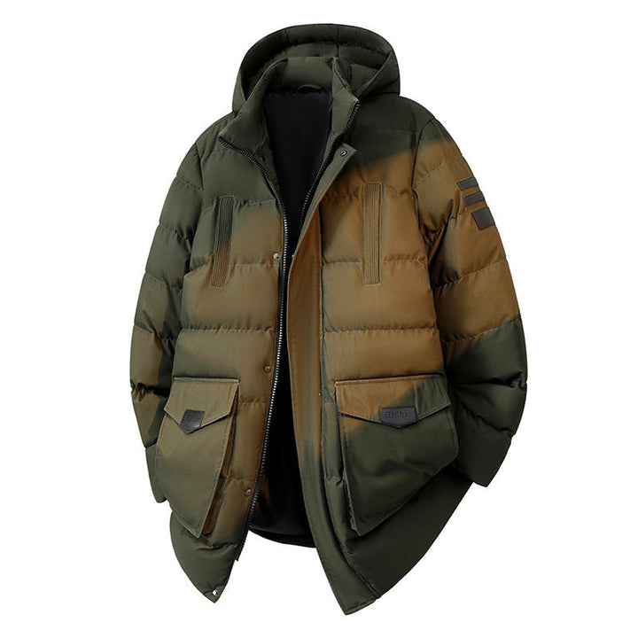 Herr Quiltad Parkas i Duffle Stil med Huva och Stora Lockfickor