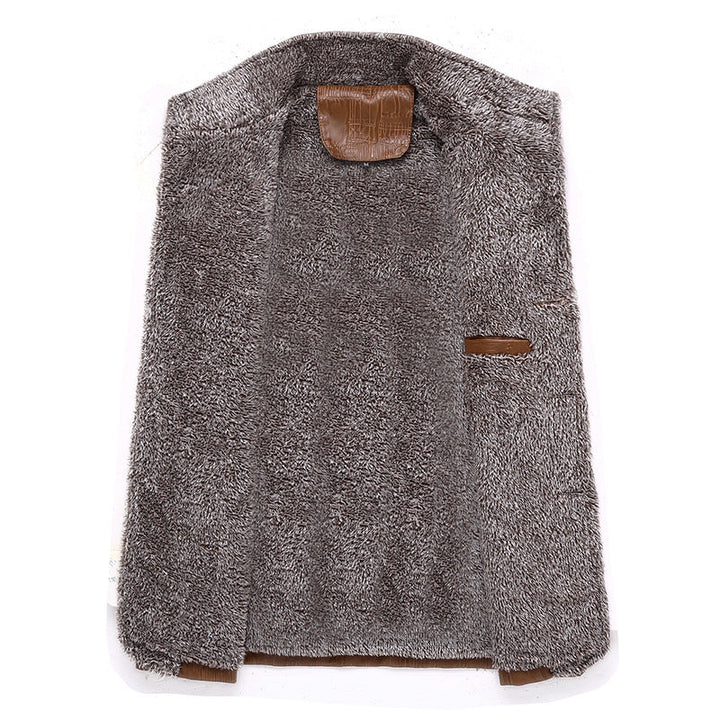 Herr Texturerad Konstläder Midlayer Jacka med Teddy Fleecefoder, Ståkrage och Axel Patches