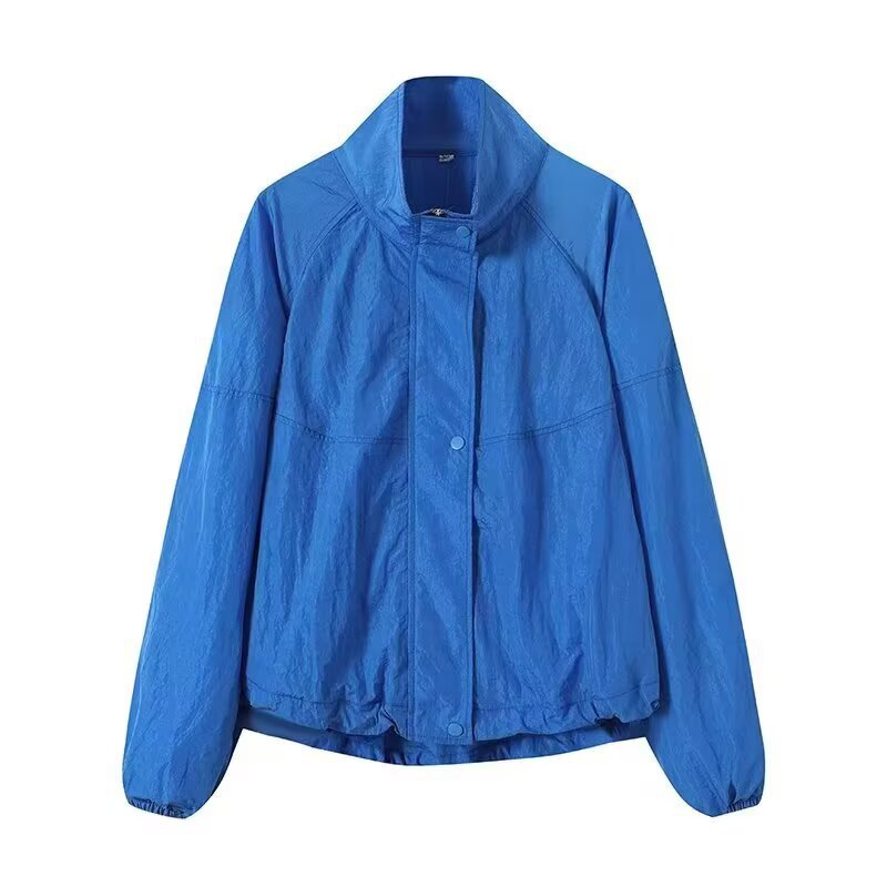 Dam Lätt Windbreaker med Stå Krage, Raglan Ärmar, och Elastic Nederkant