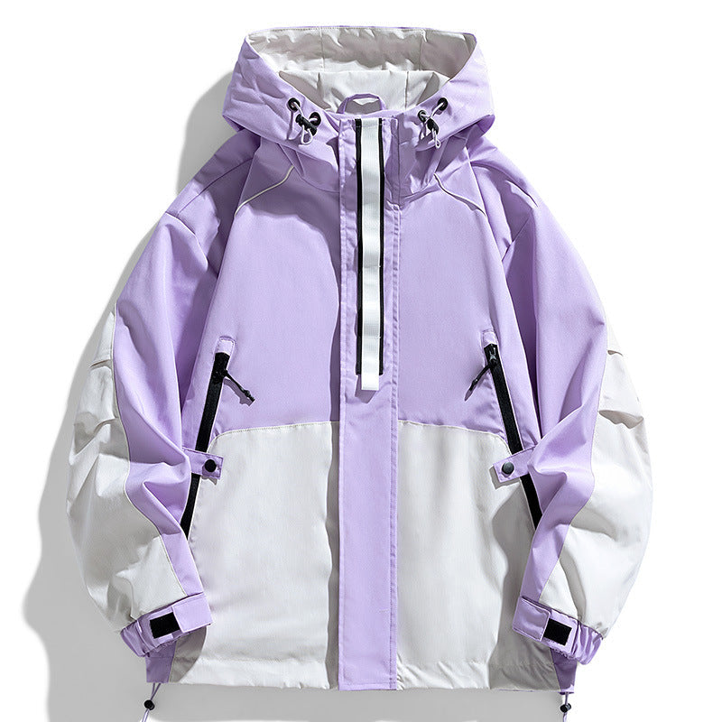 Unisex lätt två-tone wind och rain jacka med huva, dragsko och zip fickor