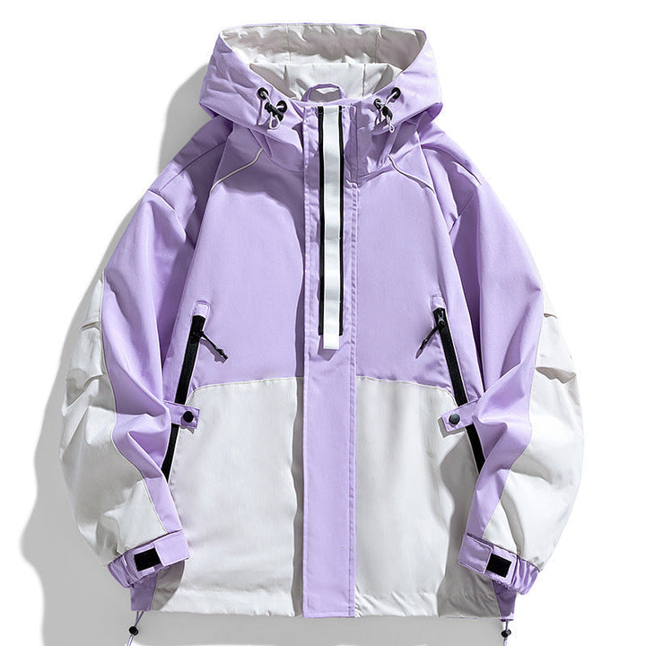 Unisex lätt två-tone wind och rain jacka med huva, dragsko och zip fickor