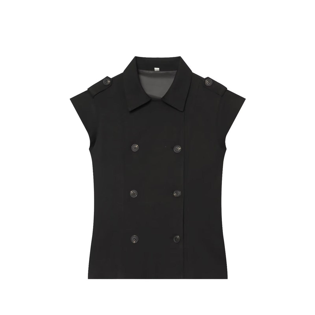 Dam Sleeveless Trench Väst med Double Breasted och Epaulettes