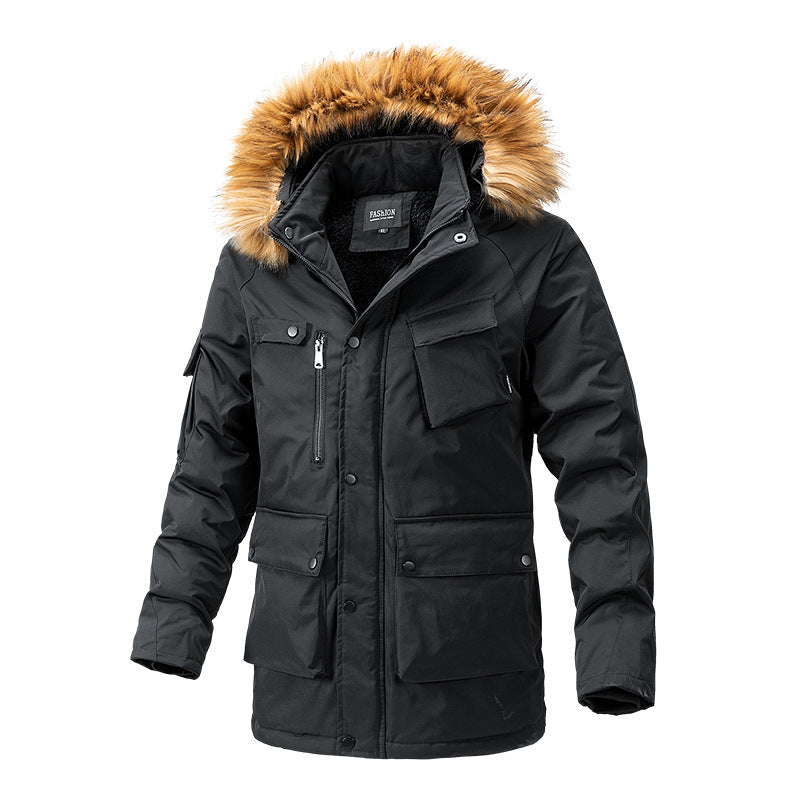 Herr Canvas Parkas med Sherpa Foder, Extended Skärning och Funktion Arm Ficka
