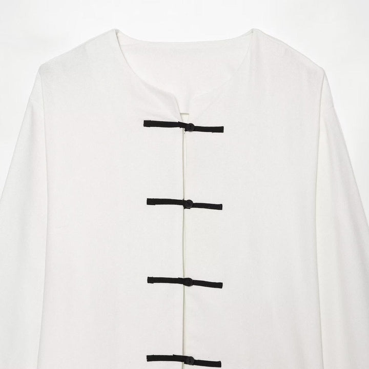 Dam Boxig Jacka med Mandarin Krage och Dekorativ Knot Closures