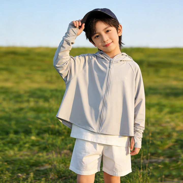Unisex lätt UV-skydd sun jacka med huva och thumb hole för children