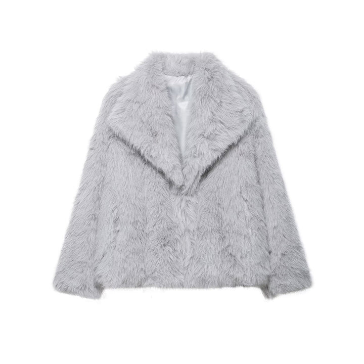 Dam Kort Faux-Fur Jacka med Shawl Krage och Boxig Skärning