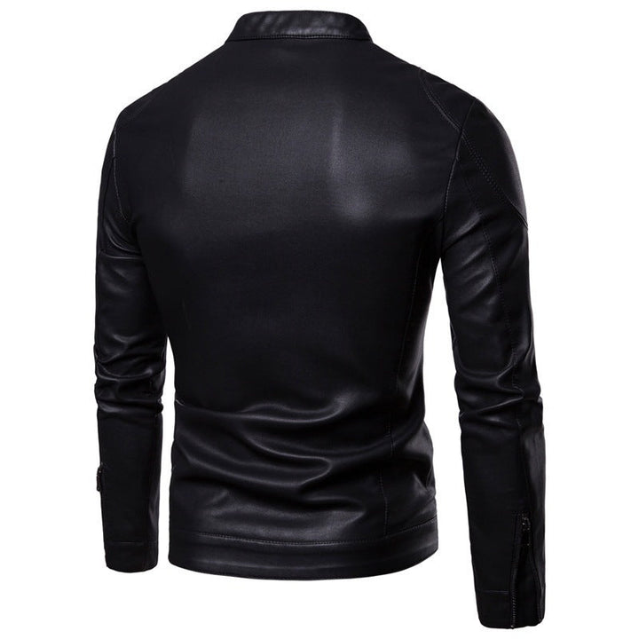 Herr Slim-Fit Konstläder Motorcycle Jacka med Ståkrage och Ergonomic Axel Padding