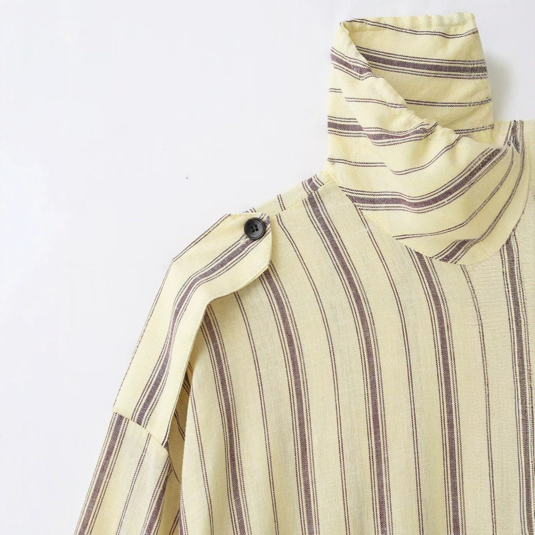 Dam Randig Lätt Blouson Jacka med Stå Krage och Drawstring