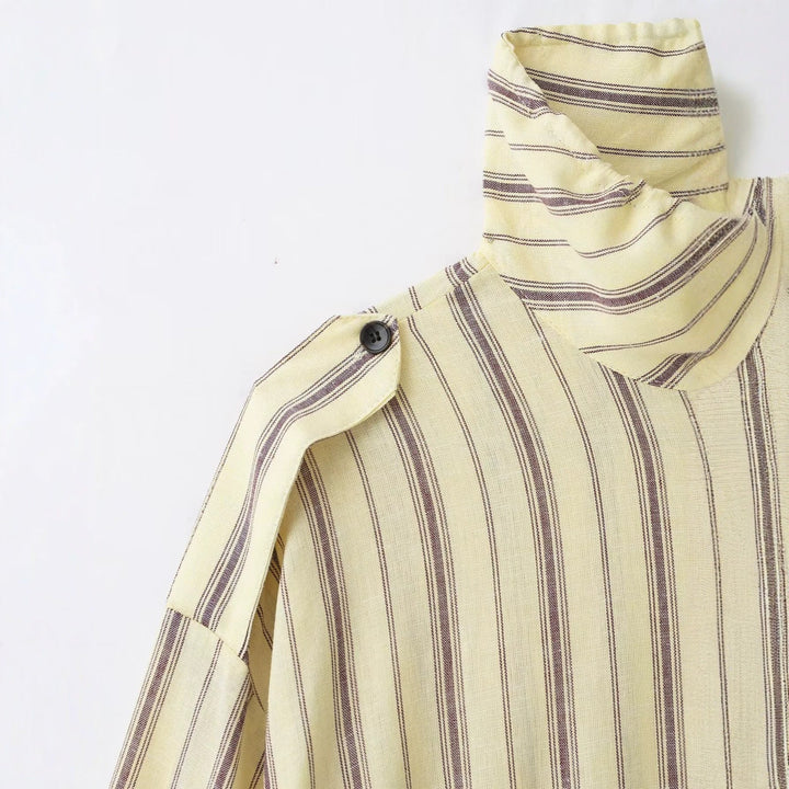 Dam Randig Lätt Blouson Jacka med Stå Krage och Drawstring
