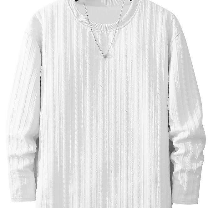 Herr Fin Structure Chunky Stickad Round Neck College-Tröja med Cable Mönster &amp; Avslappnad Passform