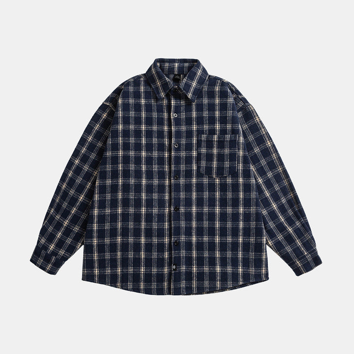 Unisex Oversized Check Skjorta Jacka i Boxig Skärning med Lapp Bröstficka och Mjuk Flanell