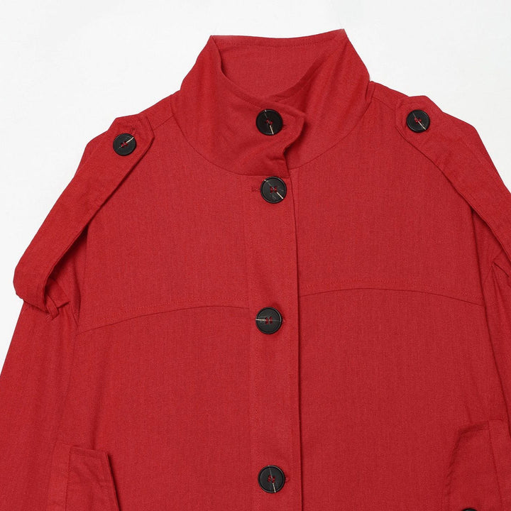 Dam Kort Canvas Övergångsjacka med Funnel Krage, Shoulder Patches och Lock Fickor
