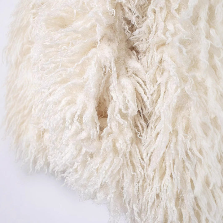 Dam kort jacka gjord Faux Fur med lång-Pile Shag Structure