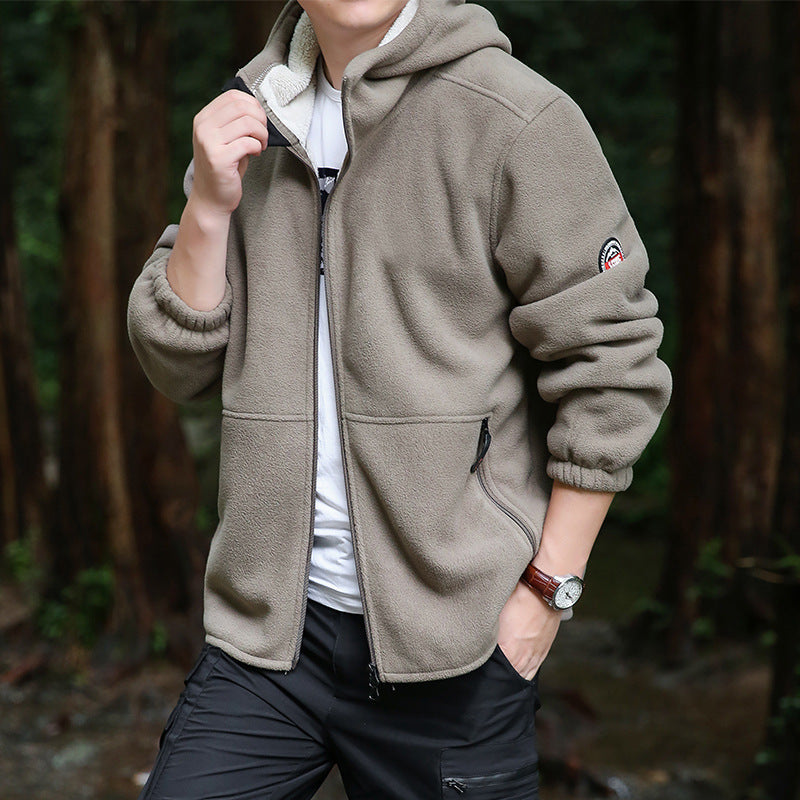 Herr Utomhus Fleece Jacka med Huva, Hel Dragkedja och Zip Fickor