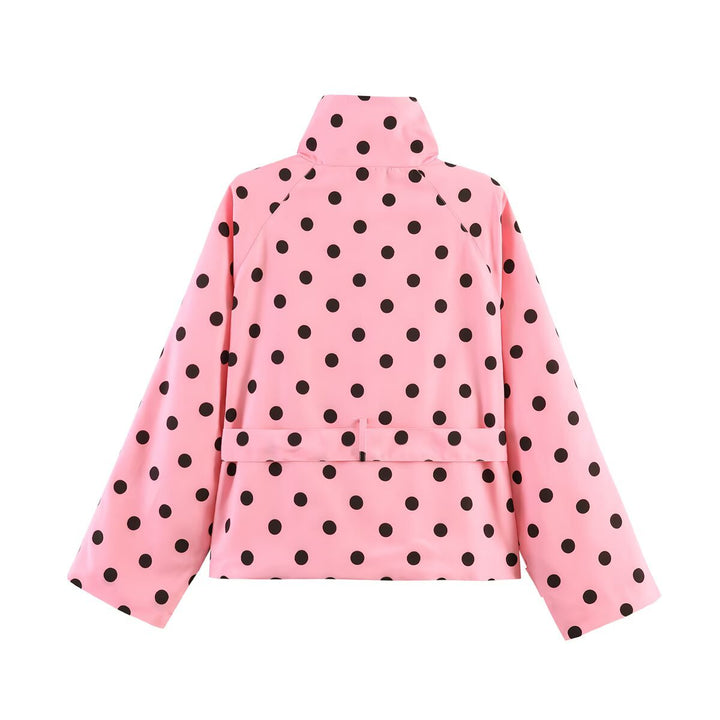 Dam Kort Skärning Raincoat med Prickig Prick Mönster och Tie Belt
