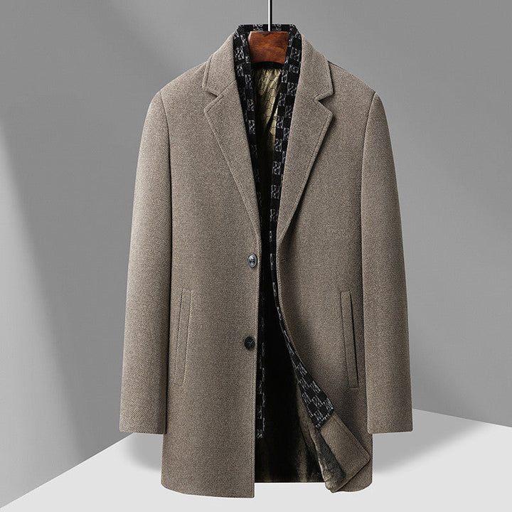 Herr Elegant Ull Blandning Overcoat med Uttagbar Quiltad Inre Jacka