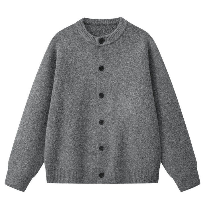 Dam Oversize Stickad Jacka i Bomber Stil med Round Neck, Ribbed Nederkant &amp; Balloon Ärmar