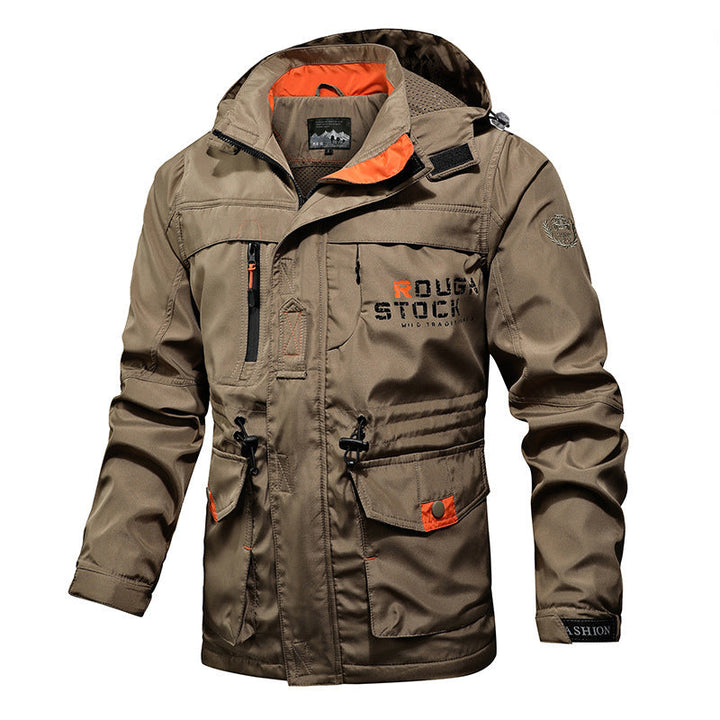 Herr Utility Parka med Huva, Multifunctional Fickor och Midja Dragsko