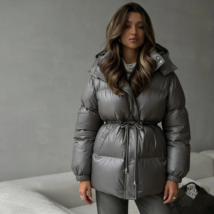 Dam Fashion Hooded jacka med Waist Drawstring