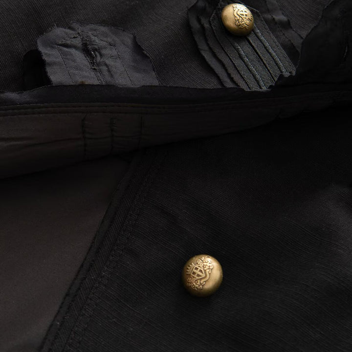 Dam Kort Military Jacka med Stå Krage och Golden Dekorativ Knappar