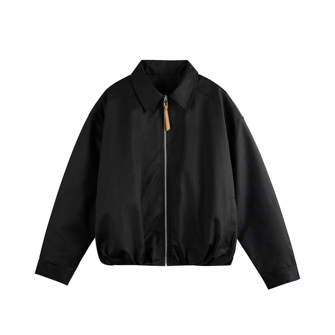 Unisex Kort Blouson i Boxig Skärning med Skjortkrage och Gathered Fåll