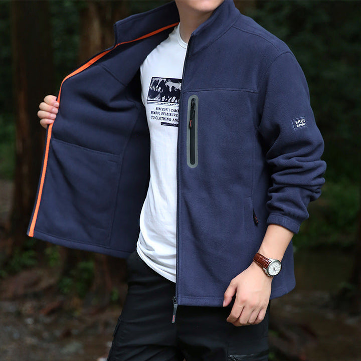 Herr Fleece Utomhus Jacka med Hel Dragkedja, Hög Krage, och Vattenavvisande Zip Ficka