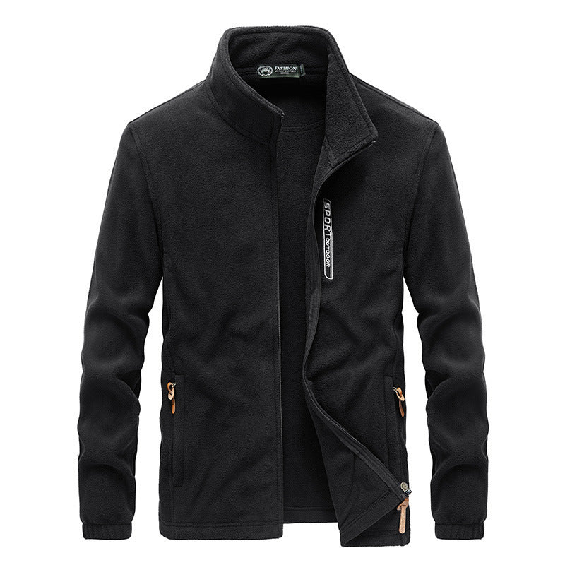 Herr Fleece Jacka med Hög Krage, Zip Fickor, och Vind Lock