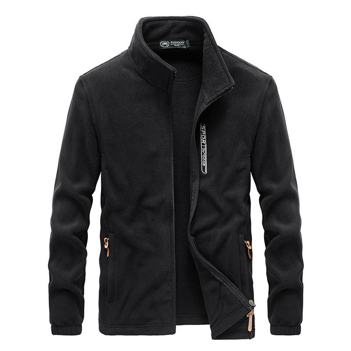 Herr Fleece Jacka med Hög Krage, Zip Fickor, och Vind Lock