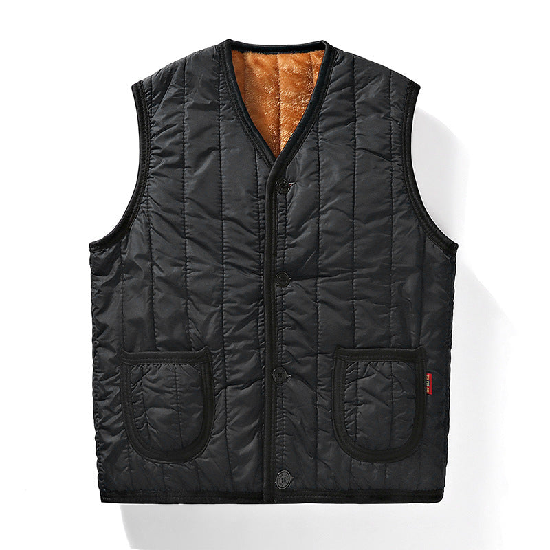 Herr Vadderad Quiltad Gilet med Teddyfoder, V-Neck och Knapplist