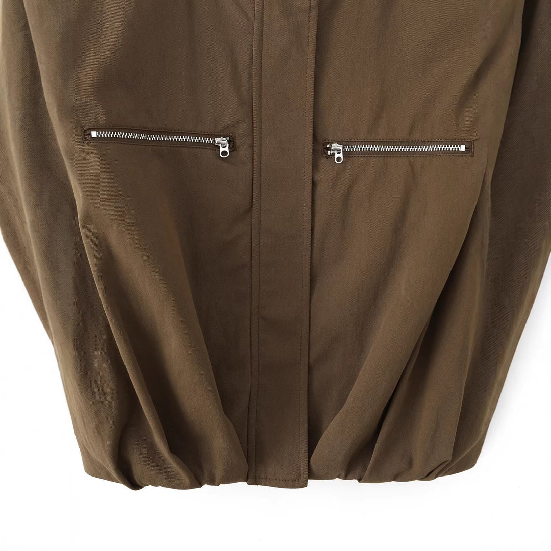 Dam Sleeveless Utility Väst med Draped Front och Chest Dragkedja Fickor