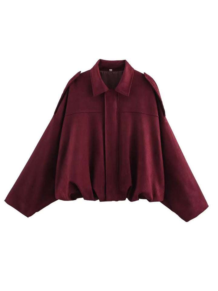Dam Kort Boxig Övergångsjacka i Suede Look med Epaulettes