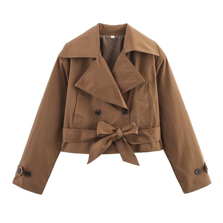 Dam Kort Trenchcoat i Boxig Skärning med Wide Lapels och Tie