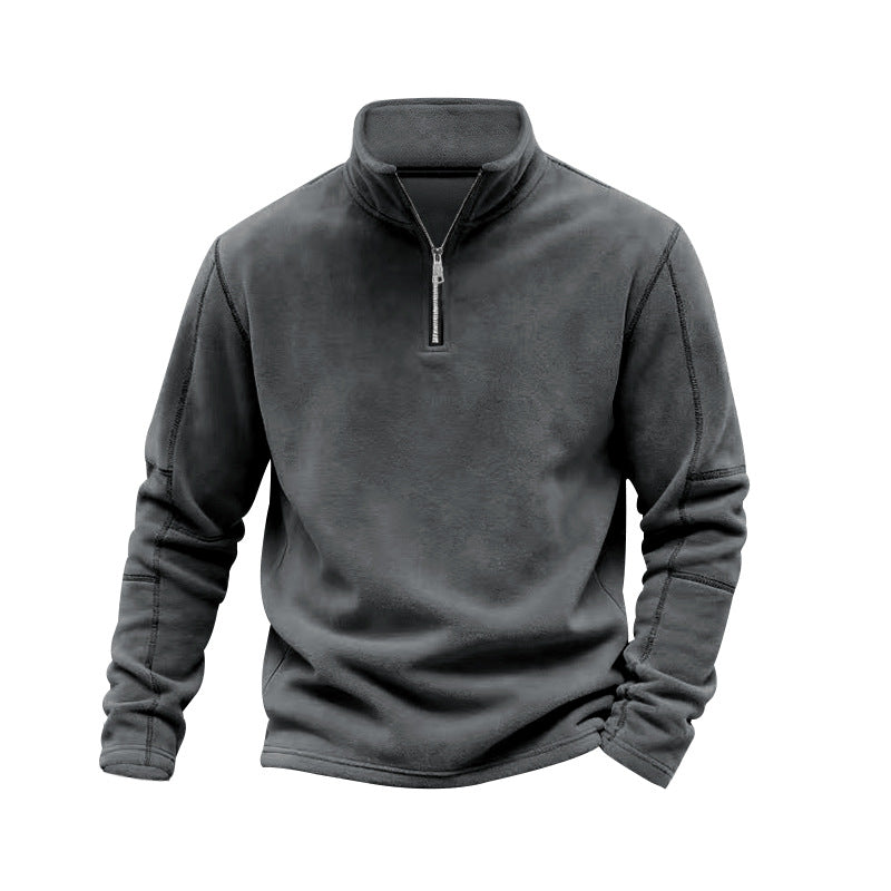 Herr Lätt Fleece Pullover med Halv Dragkedja och Ståkrage